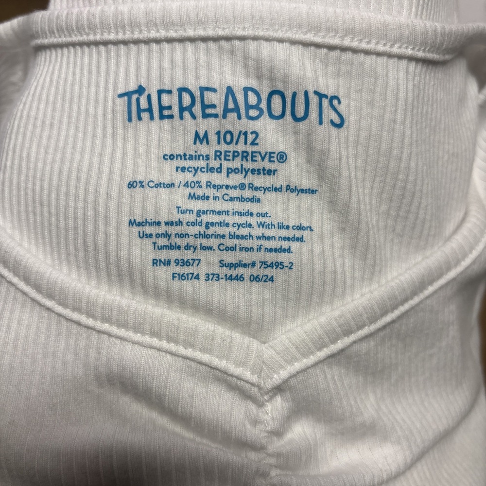 Thereabouts Girls White Ribbed Long Sleeve V-Neck Ruched Top Size M 10/12 - Picture 5 of 5